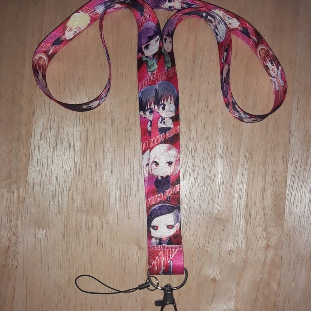 O1. Best Japanese Anime Tokyo Ghoul Characters Pink Lanyard with metal clip