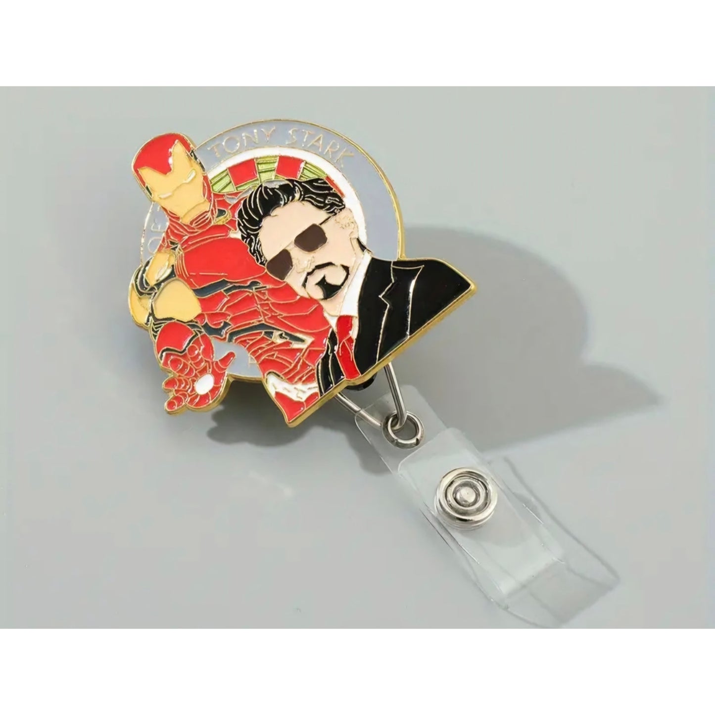 Marvel Comics Iron Man Tony Stark Metal Enamel Badge holder Reel Clip One size