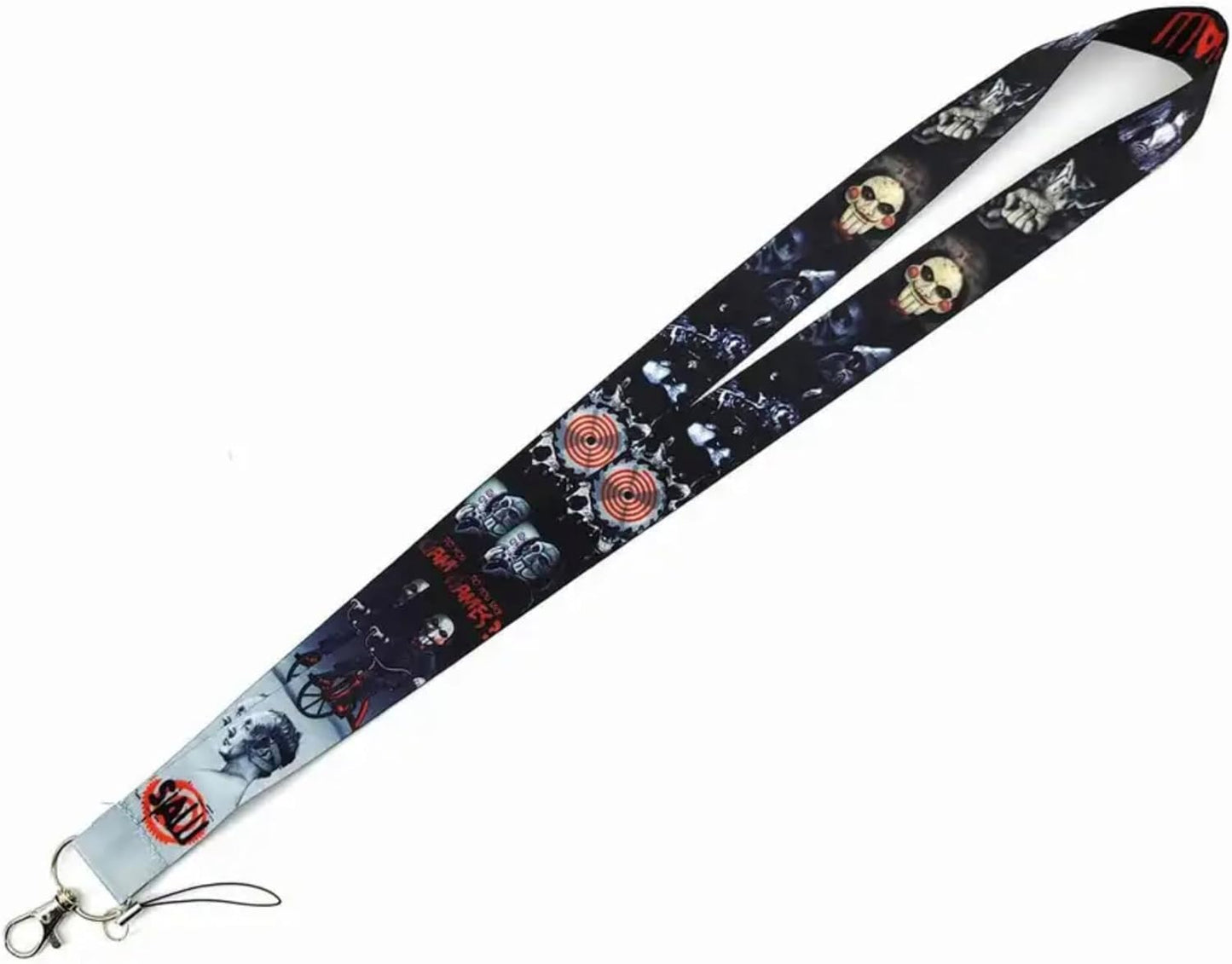 Most Popular Horror Movie Jigsaw Black Lanyard with Metal clip