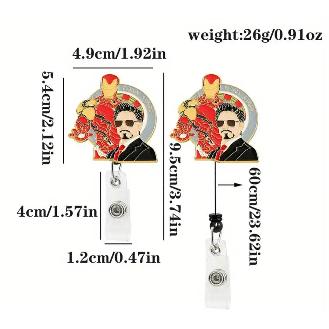 Marvel Comics Iron Man Tony Stark Metal Enamel Badge holder Reel Clip One size
