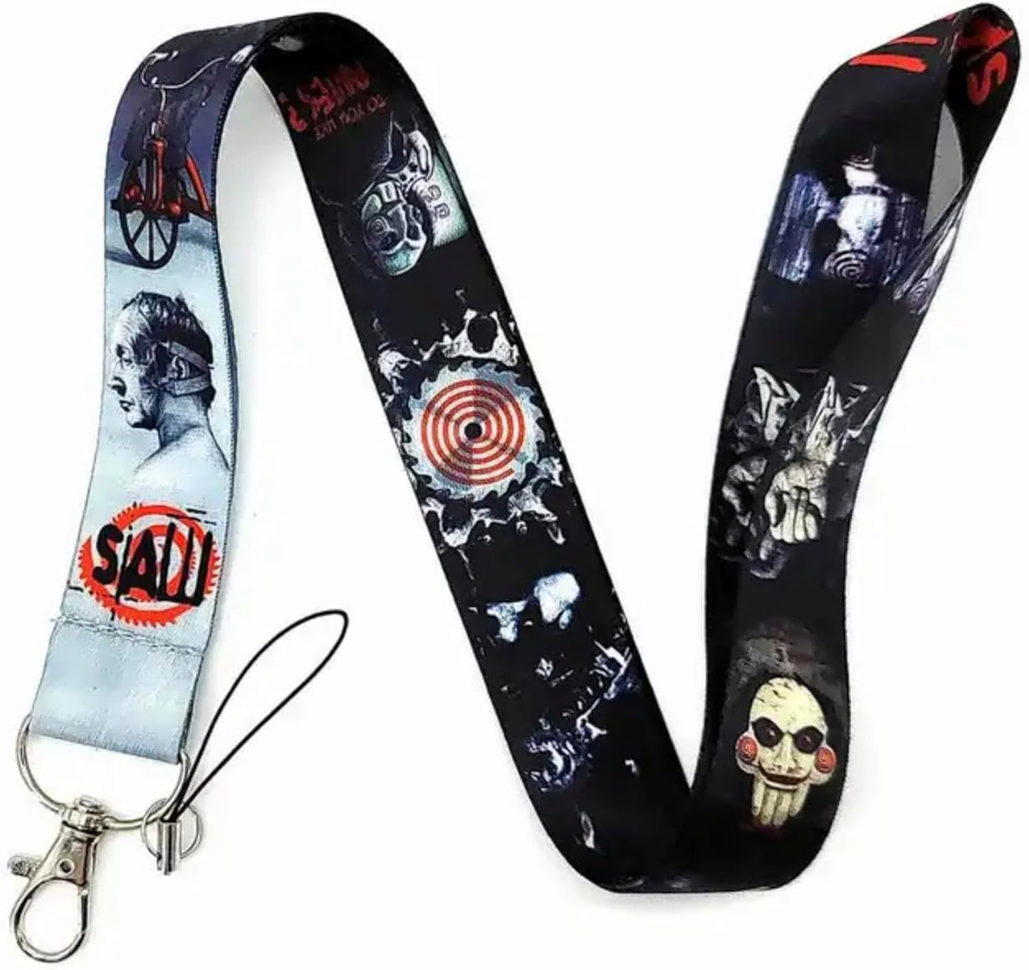 Most Popular Horror Movie Jigsaw Black Lanyard with Metal clip
