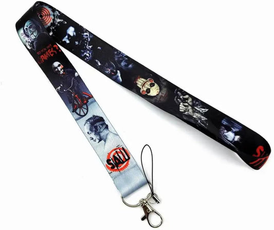 Most Popular Horror Movie Jigsaw Black Lanyard with Metal clip