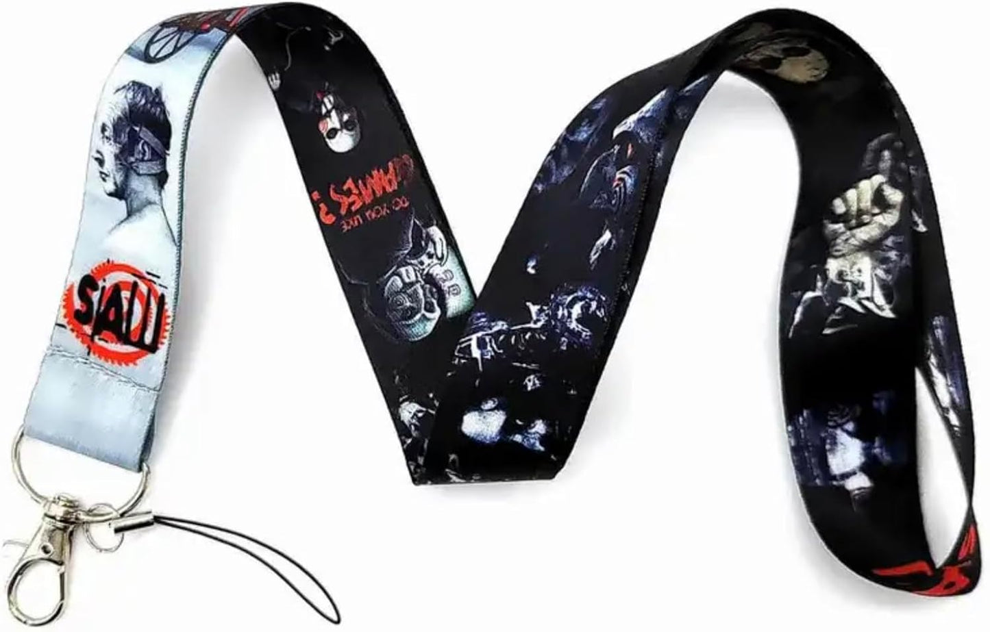 Most Popular Horror Movie Jigsaw Black Lanyard with Metal clip