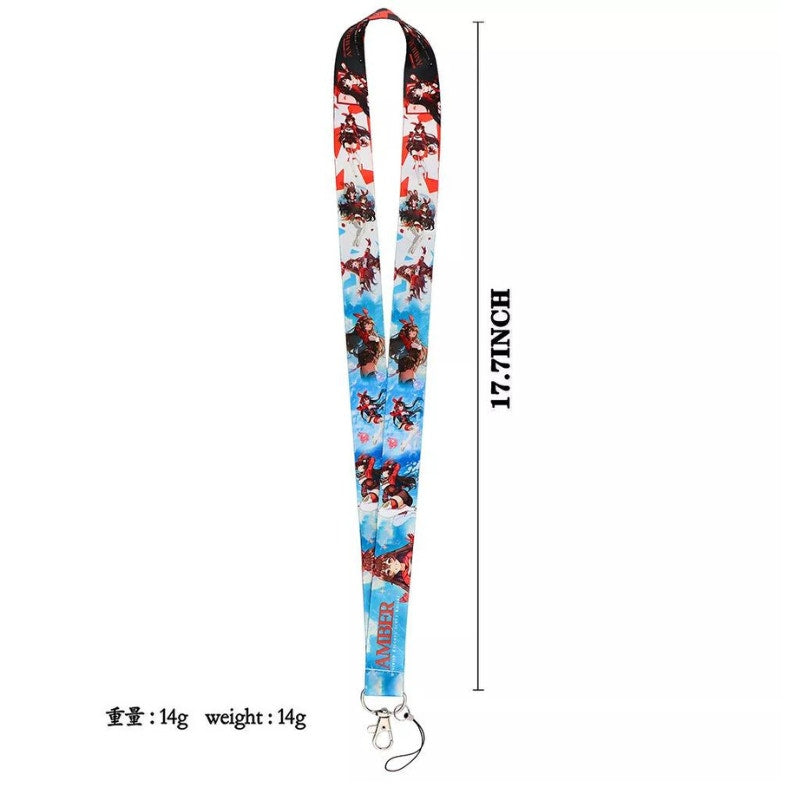 Popular Video Game Genshin Impact Amber Neck Lanyard Red & Blue One Size Unisex