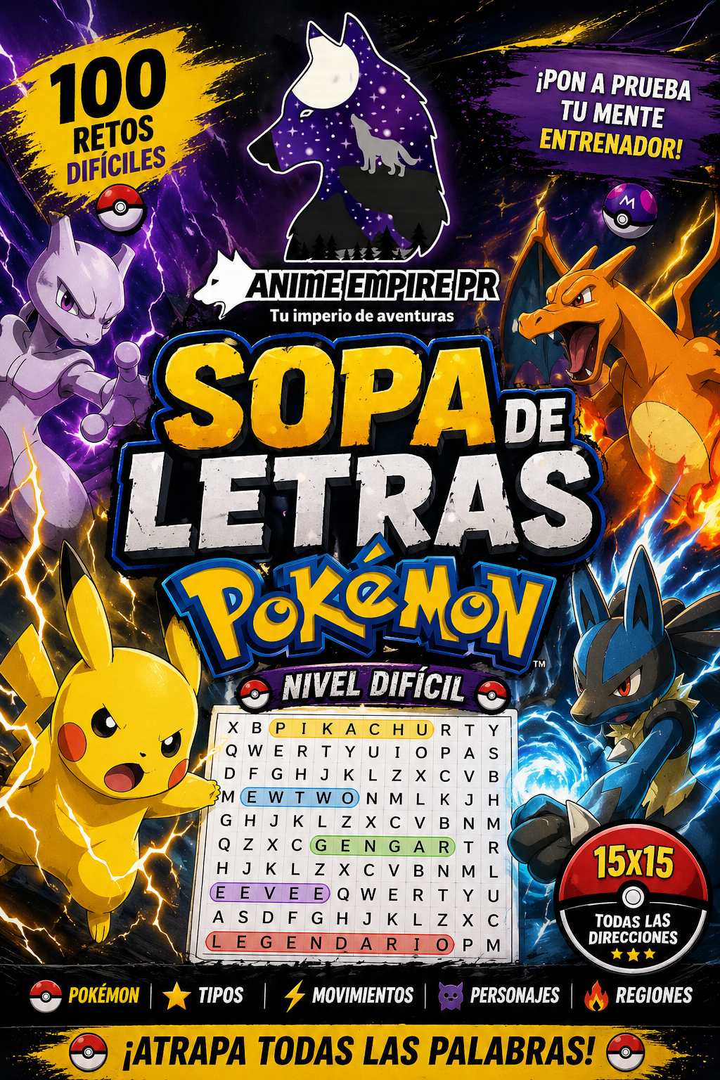 Sopa de Letras Pokémon Nivel Difícil 100