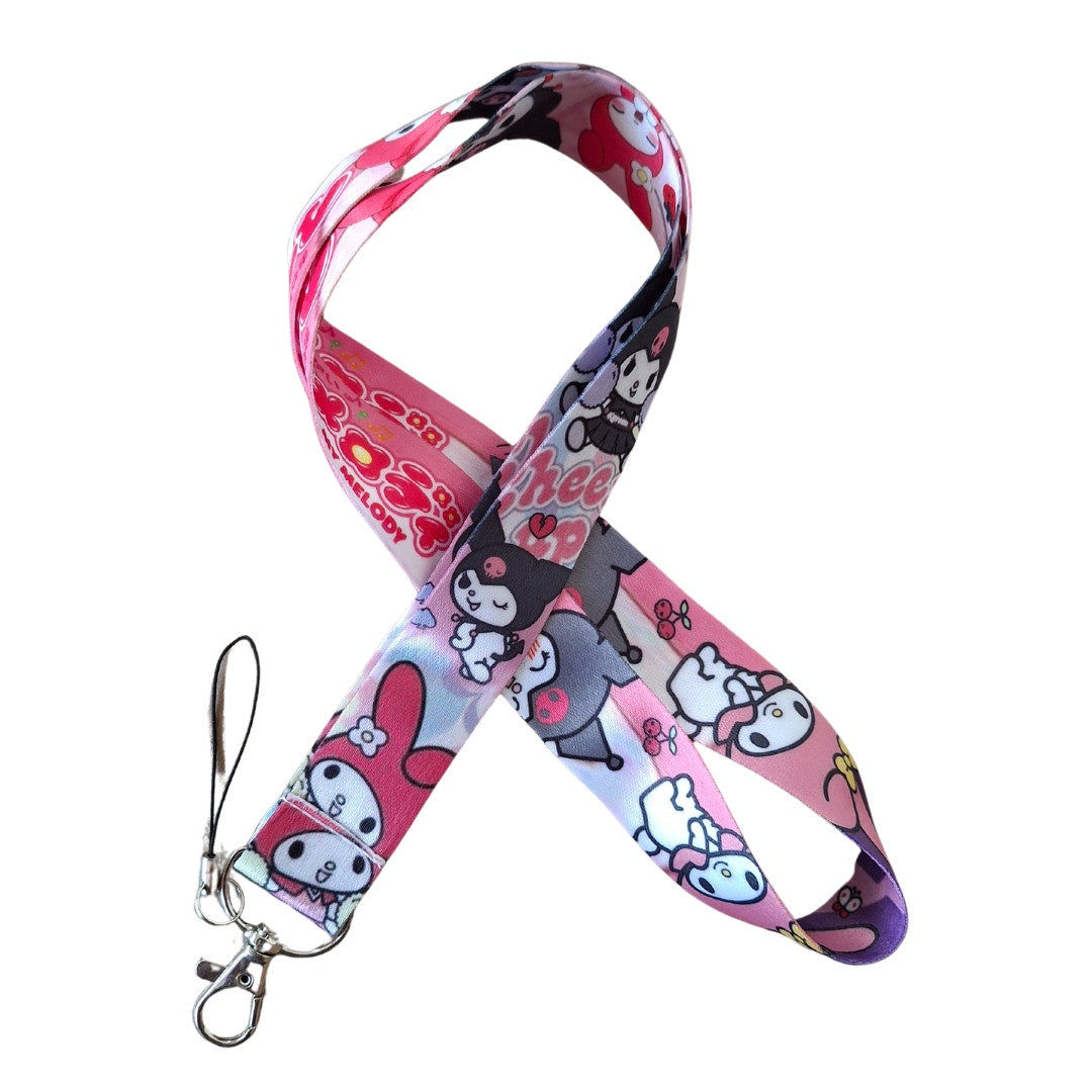 Anime Sanrio Hello Kitty Kuromi and My Melody Neck Strap Pink One Size Lanyard