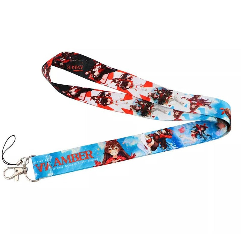 Popular Video Game Genshin Impact Amber Neck Lanyard Red & Blue One Size Unisex