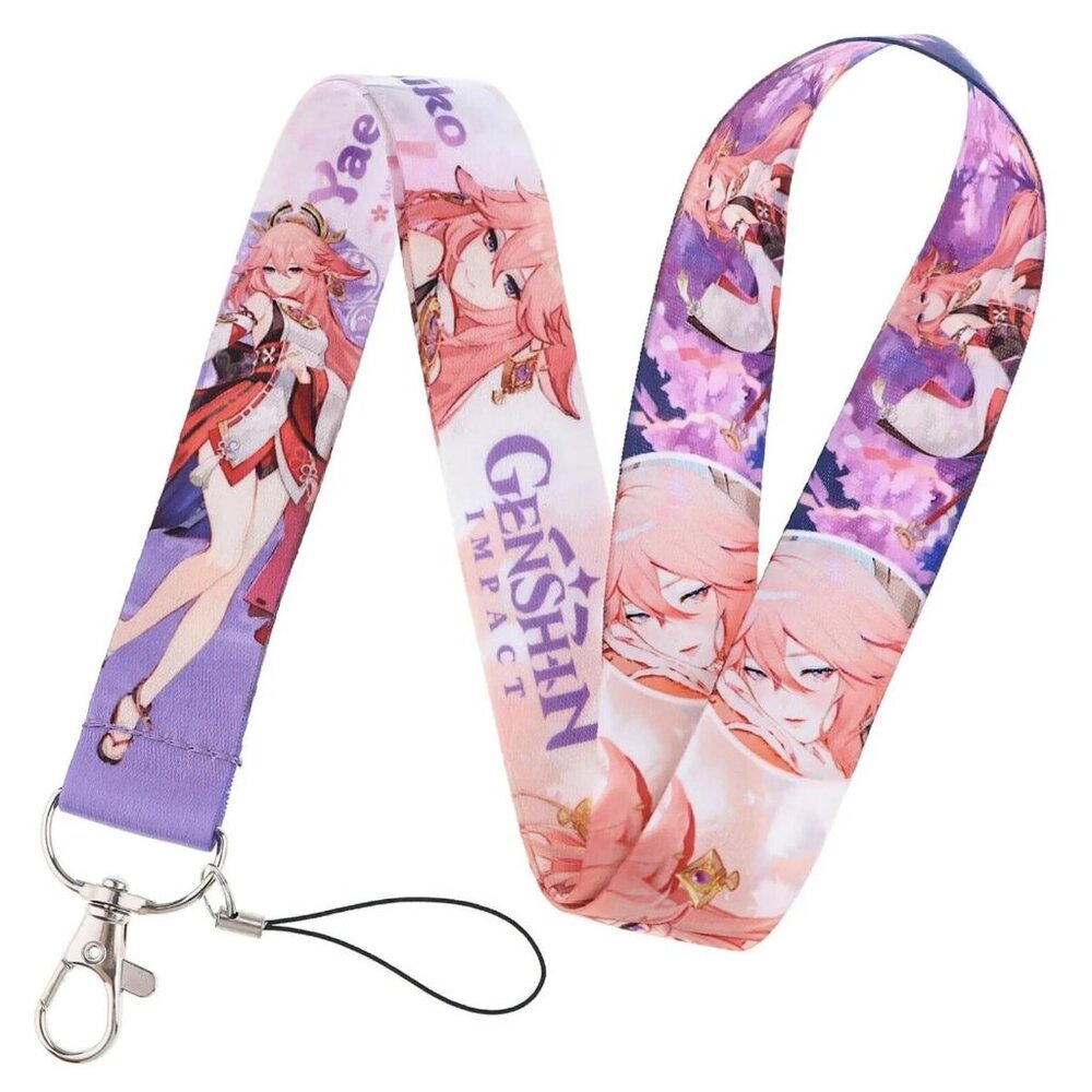 Popular Video Game Genshin Impact Traveler Cream Lanyard and Metal Clip Measure
